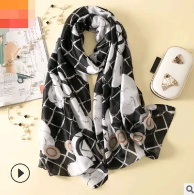 Spring, summer and autumn, new flowers, elegant and high end artificial silk scarf, female decorative shawl, sunscreen beach towel Camellia - Shop at LoveMi