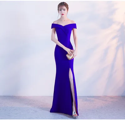Banquet evening dress word shoulder fishtail dress Royal Blue - Shop at LoveMi