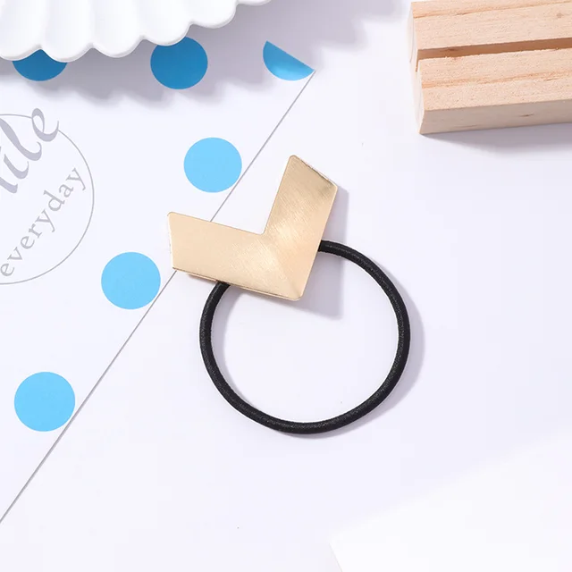 Arrow hair rope V shaped geometric brushed metal hair ring sweet love rubber band Gold - Shop at LoveMi