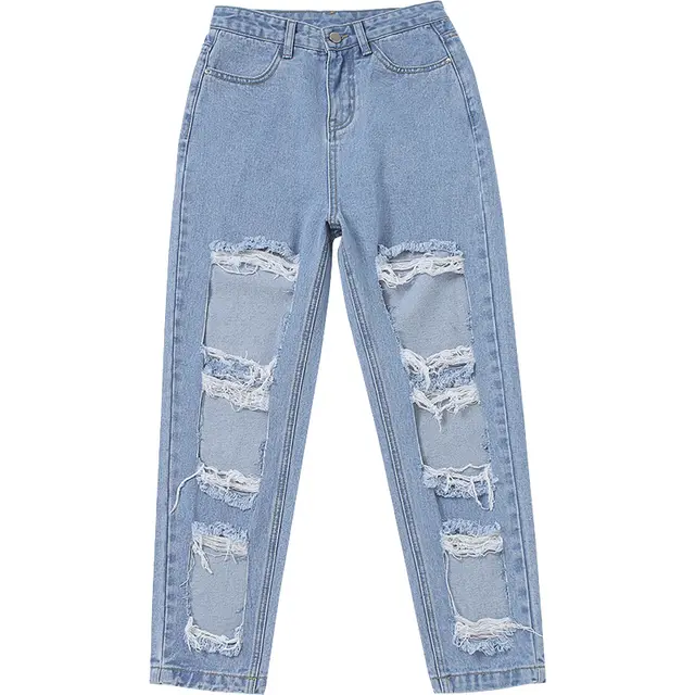 Ripped raw high rise jeans Blue - Shop at LoveMi
