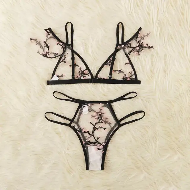 Three point embroidered perspective bra Pink - Shop at LoveMi