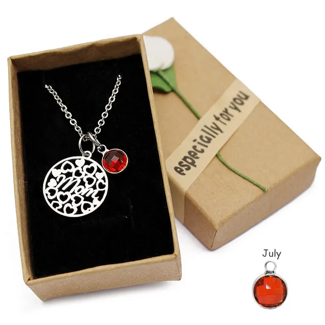 Colorful birthday stone pendant necklace G - Shop at LoveMi