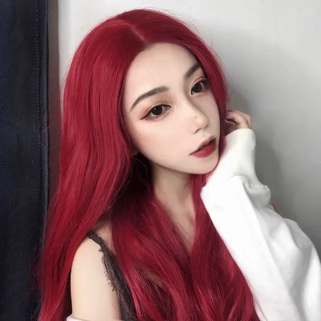 Female mid point bangs long wig Black - Shop at LoveMi