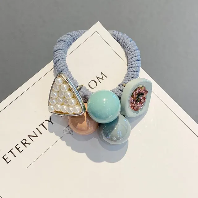 Candy colored ball hair rope pearl head rope Light Blue - Shop at LoveMi