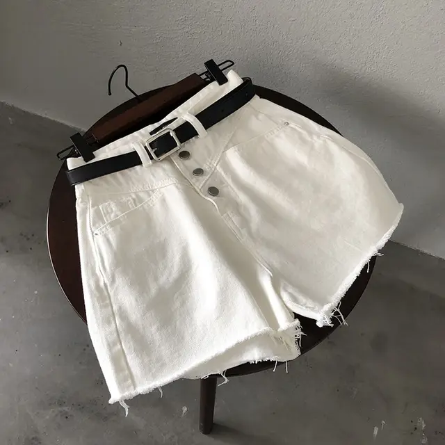 Wide leg fleece hot pants Denim shorts White - Shop at LoveMi