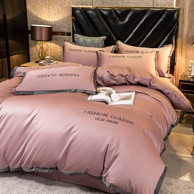 Four piece bedding set with pure cotton cover Pink - Shop at LoveMi