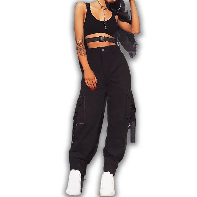 Streamer bag buckle casual pants overalls Black - Shop at LoveMi