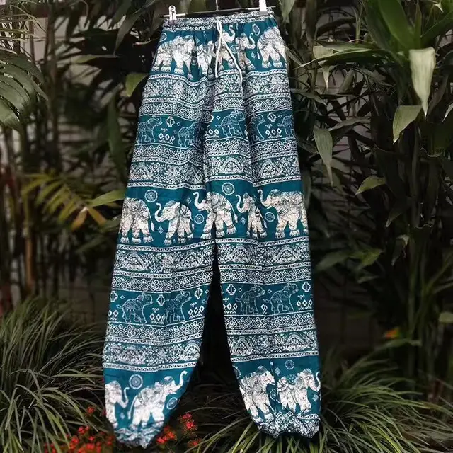 Comfortable Soft Cotton Linen Baroque Gothic Elephant Pant, lastic Waist Harem Wide Leg Pants Bloomers Trouser Deporte Fitness Royal Blue - Shop at LoveMi