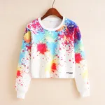 Colorful Firework Print Long-sleeved Sweater With Round Neck Pullover - White