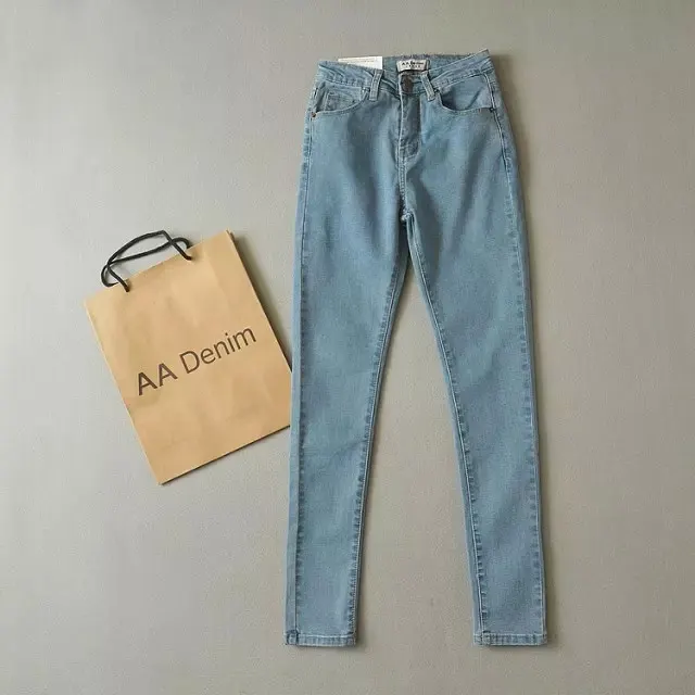 High waist stretch jeans slim slim elastic denim cotton feet trousers pencil pants Light Blue - Shop at LoveMi