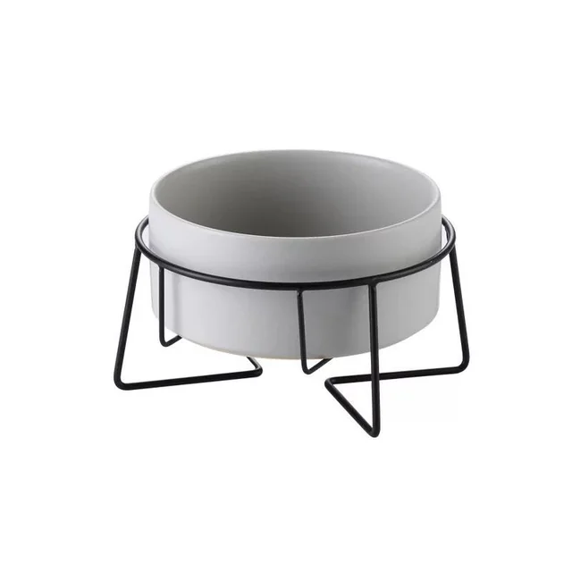 Metal frame ceramic pet bowl Grey White Frame - Shop at LoveMi
