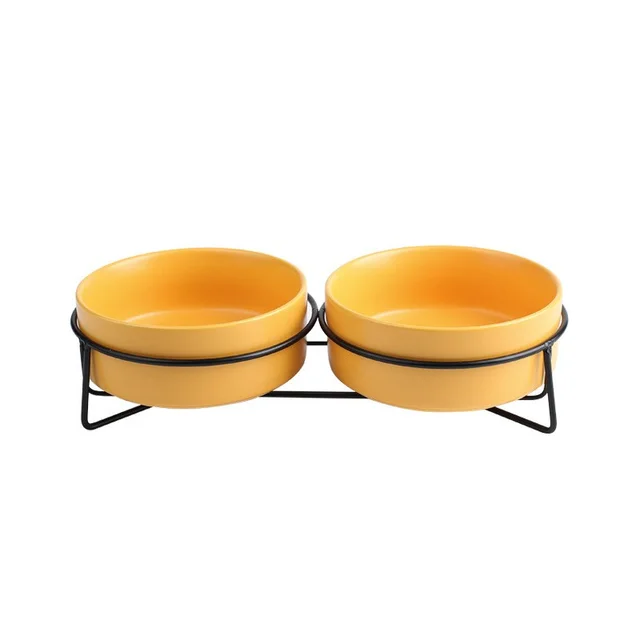 Metal frame ceramic pet bowl Orange Double Bowl - Shop at LoveMi