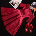 Lace Off Shoulder Wedding Dress - Wine