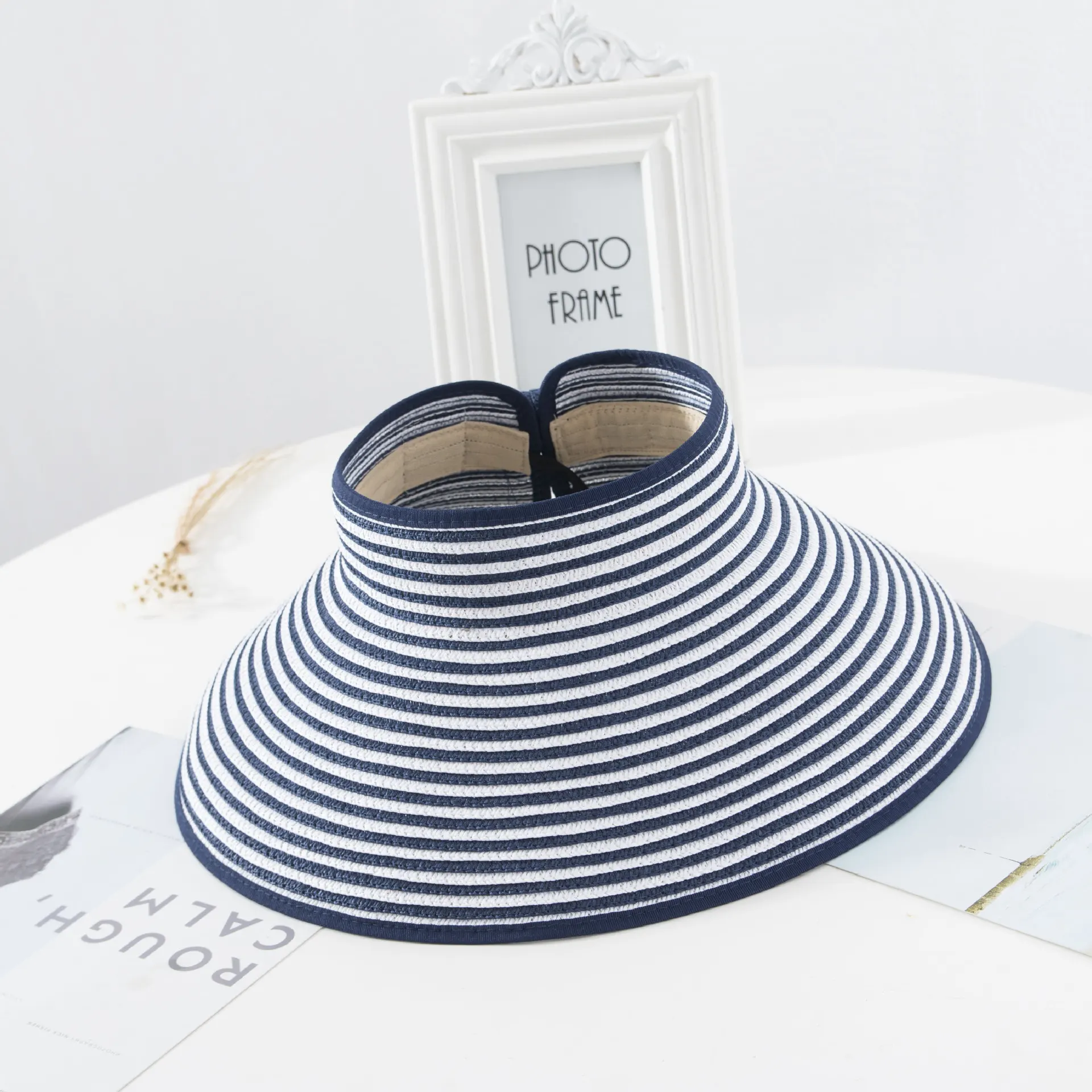 Summer foldable empty top hat - Striped Navy