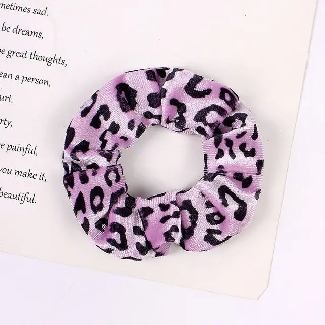 Leopard Flannel Large Intestine Hair Tie - Light Purple