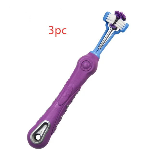 Three Sided Pet Toothbrush Dog Brush Bad Breath Tartar Teeth Care Violet3Pc - Shop at LoveMi