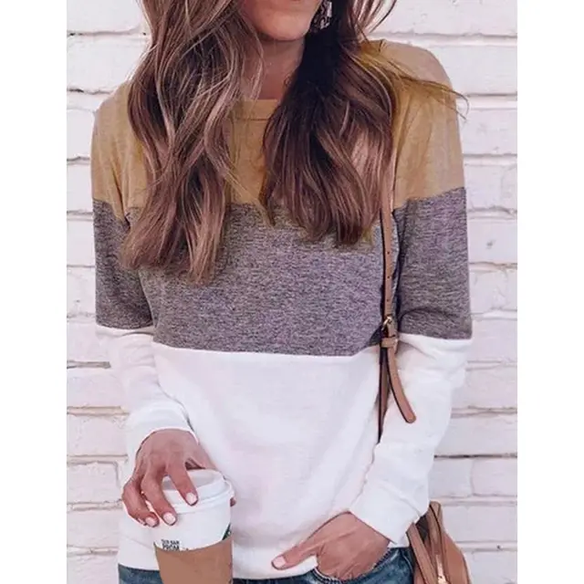 Casual new color clock ladies plus size long sleeve shirt Tan - Shop at LoveMi