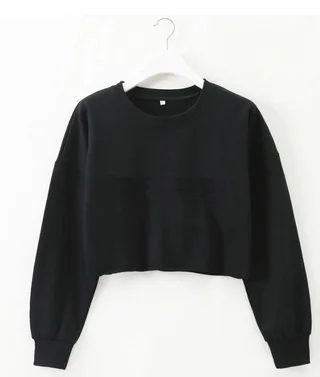 Solid color round neck long sleeve sweater - Black