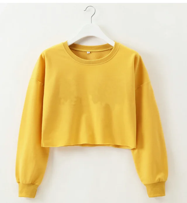 Solid color round neck long sleeve sweater Yellow - Shop at LoveMi