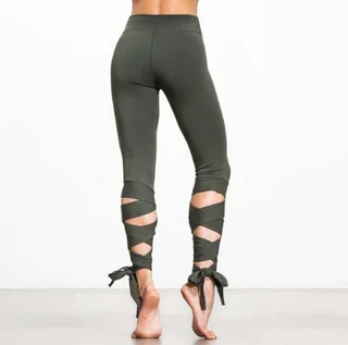 Yoga Sports Tight Leggings For Women Yoga Leggings fitness Pants dance ballet bandage leggings Women Running Tights - Army Green