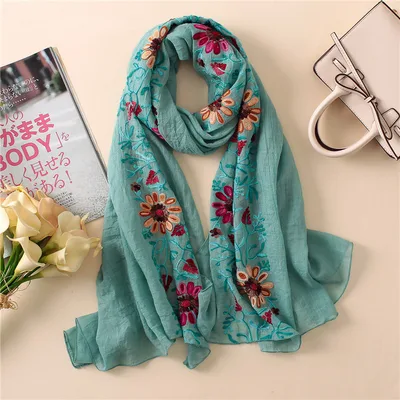Embroidered cotton scarf Light Blue - Shop at LoveMi