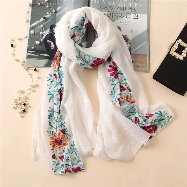 Embroidered cotton scarf White - Shop at LoveMi