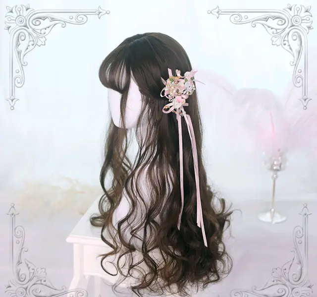 Lolita Long Curly Hair 65cm Black Air Bangs Wig Cocoa Brown - Shop at LoveMi