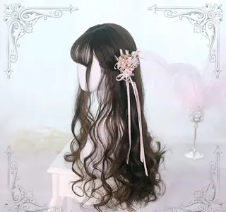 Lolita Long Curly Hair 65cm Black Air Bangs Wig - Cocoa Brown