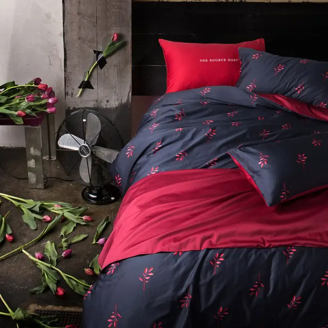 American style simple cotton four piece set Red - Shop at LoveMi