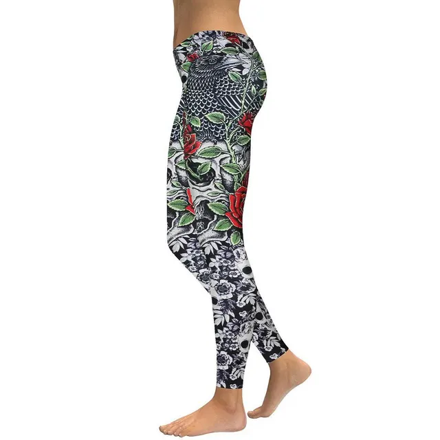RosesSkulls YogaWorkout Leggings Gray Grey - Shop at LoveMi