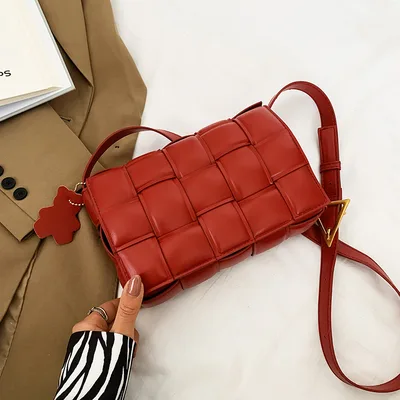 Bag Autumn Winter New Women's Bag Ins Woven Single Shoulder Bag Red - Shop at LoveMi