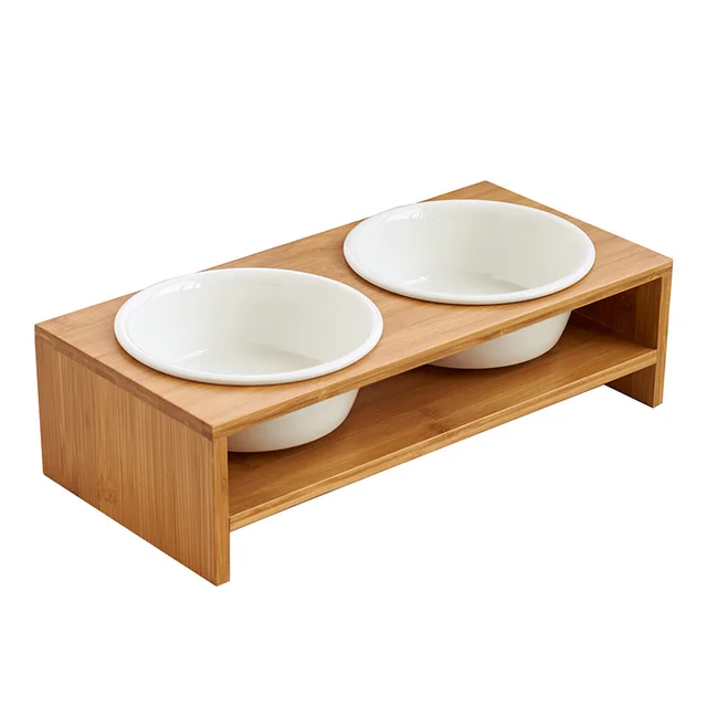 Ceramic dog bowl on bamboo table Photo Color - Shop at LoveMi