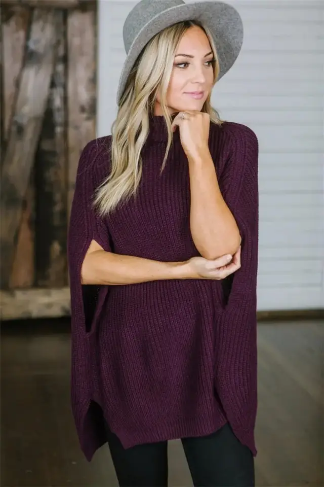 Sleeveless Turtleneck New Coat Sweater Shawl Purple - Shop at LoveMi
