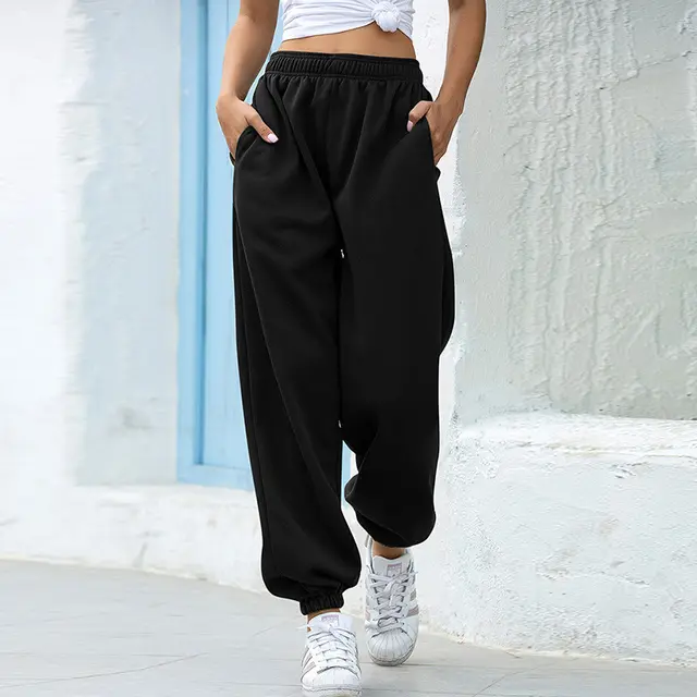 High waist casual track pants Black - Shop at LoveMi