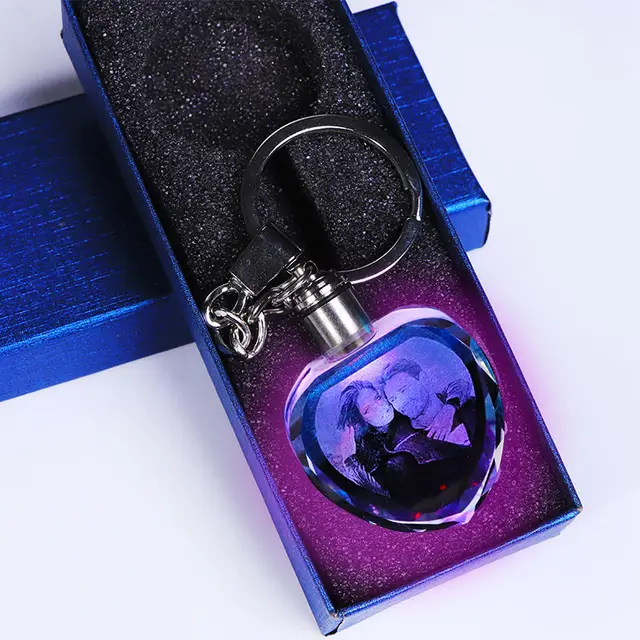 Crystal Keychain Customization Custom Photo Couple Family Souvenir Gift Laser Carve Crystal Keychain Photo Colorful LED Light Key Chain Love - Shop at LoveMi
