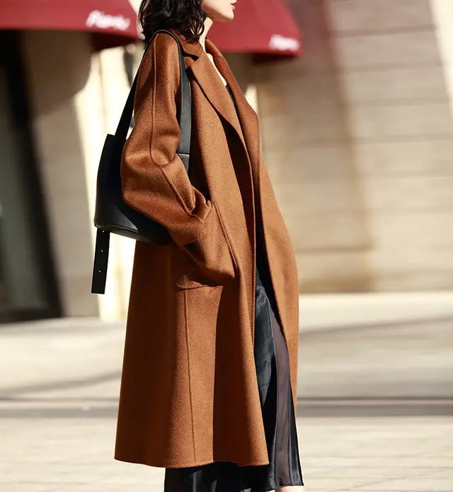Loose water wave double face cashmere coat Caramel Color - Shop at LoveMi