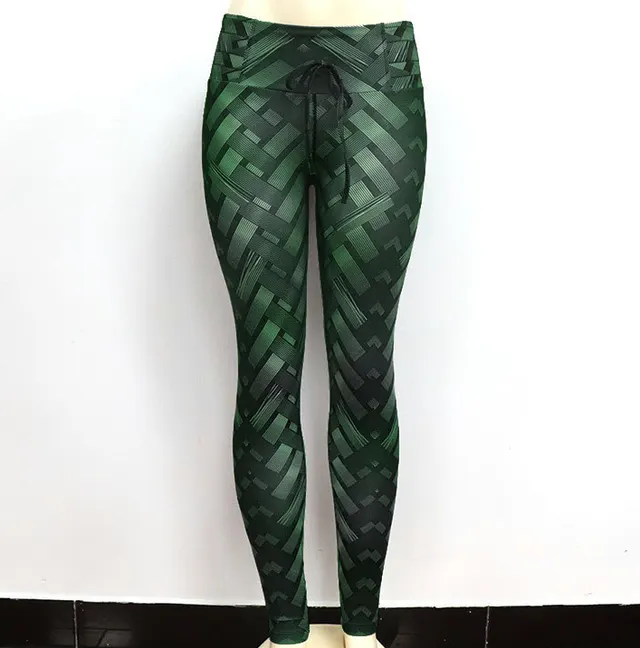 High Waist Iron Weave Print Push Up Yoga Workout Leggings Green - Shop at LoveMi