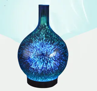 3D Glass Aroma Diffuser Colorful Lamp Humidifier Night Light - Eu Brown