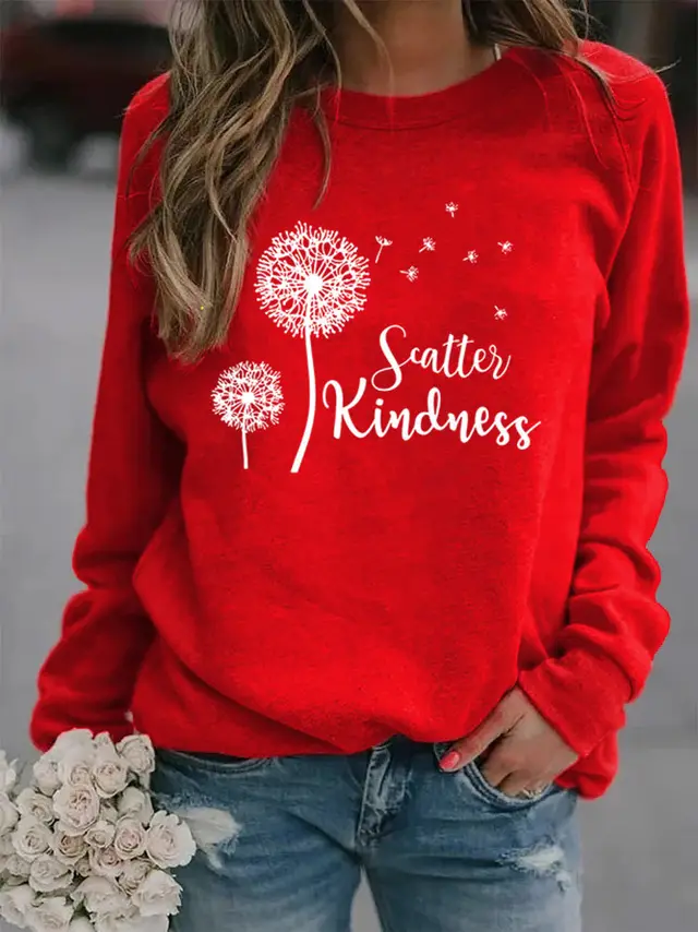 Animal European And American Print Crew Neck Sweater - Red