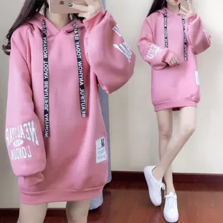 Loose medium length hoodie - Pink
