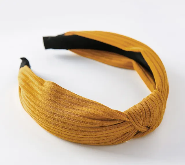 Simple solid color knit knotted wide brimmed vintage headband versatile hair accessories Z3303A Yellow - Shop at LoveMi