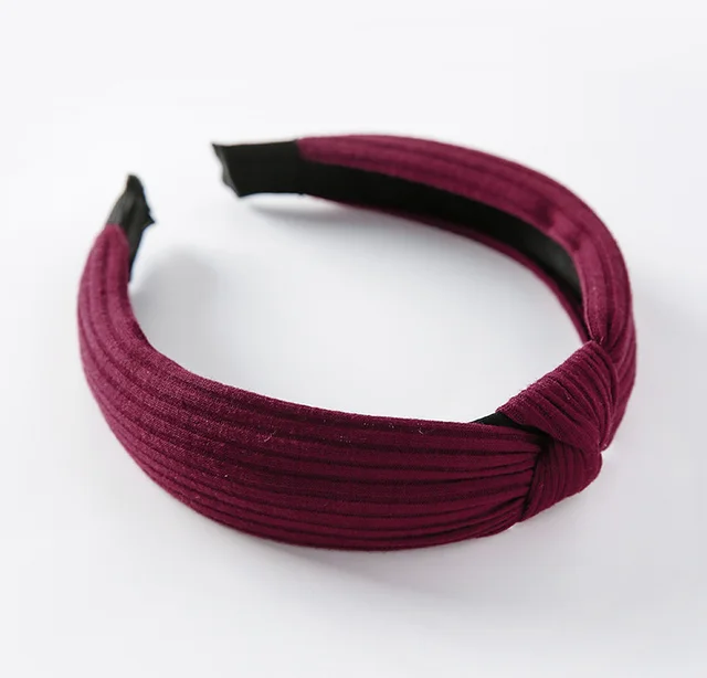 Simple solid color knit knotted wide brimmed vintage headband versatile hair accessories Z3303B Wine Red - Shop at LoveMi