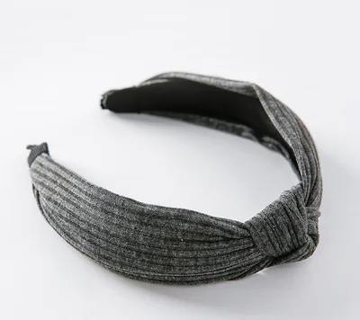Simple solid color knit knotted wide brimmed vintage headband versatile hair accessories Z3305B Deep Grey - Shop at LoveMi