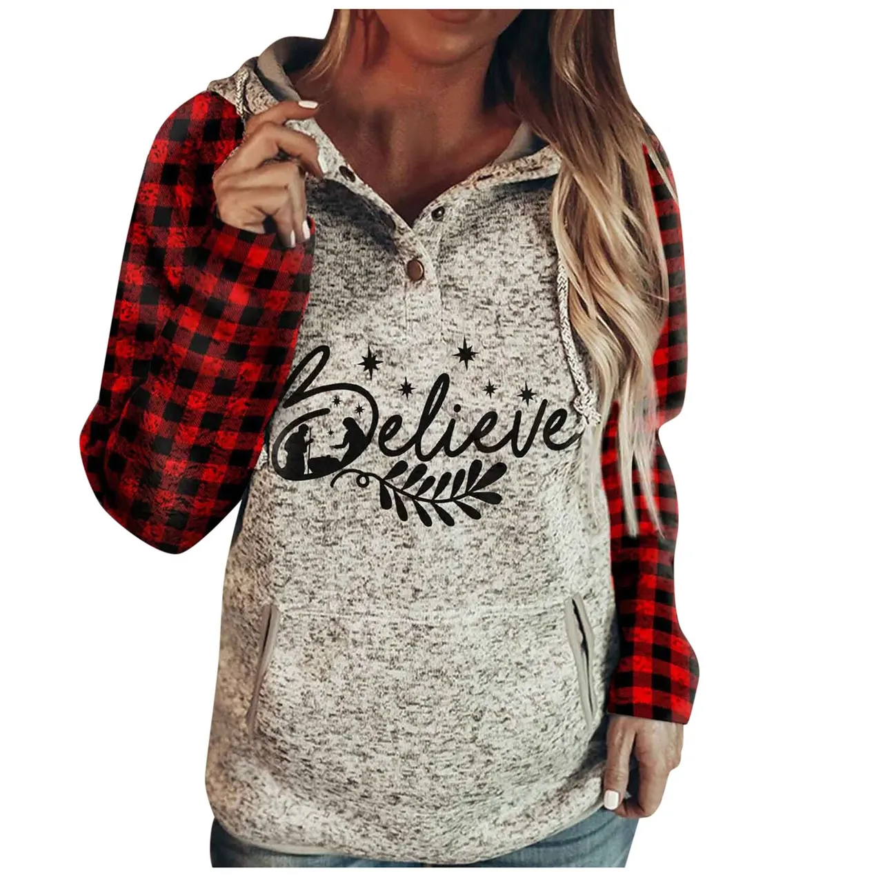 Large size Christmas plaid contrast sweater - 6 Grey