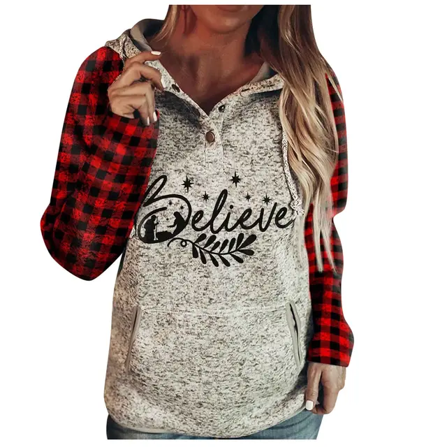 Large size Christmas plaid contrast sweater 6 Grey - Shop at LoveMi