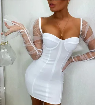 Bag Hip Dress Mesh Sleeves Red Green Skirt - White