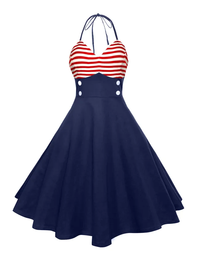 Striped Patchwork Neck Print Vintage Dress American Flag Print - Shop at LoveMi
