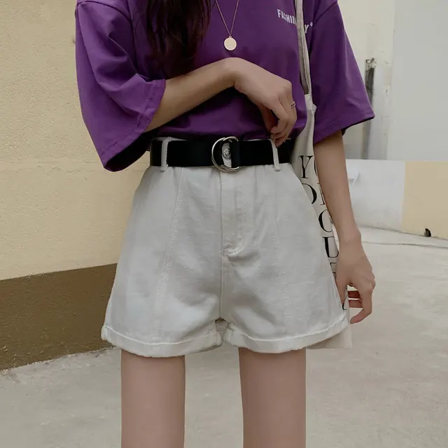 Loose curled retro wide leg pants White - Shop at LoveMi