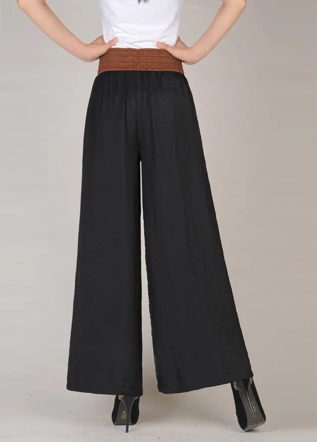 Women's Loose Cotton And Linen Wide Leg Pants Black - Shop at LoveMi