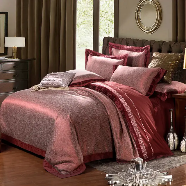 European style satin jacquard four piece set Red - Shop at LoveMi